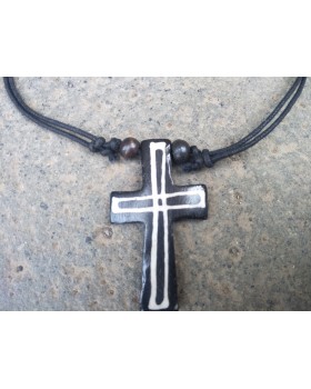 Alphabey's Black Criss Cross Buffalo Bone Necklace For Men